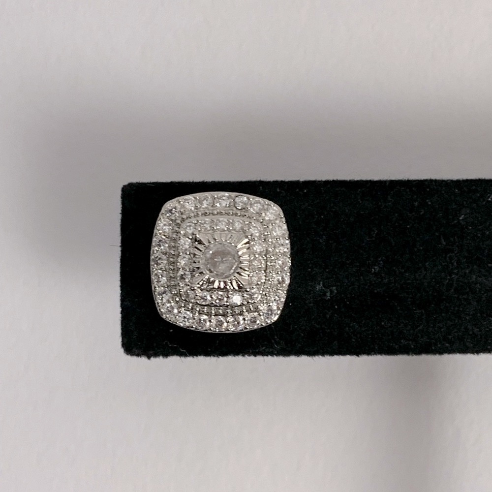 Silver Plated Geometric CZ Square Stud Earring - Picture 3 of 5